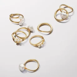 Anillo Perla Cultivada de Agua Dulce y Doble Banda Forma Orgánica Pandora - 163258C01