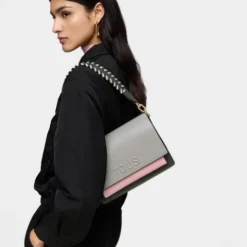 Bandolera mediana gris y rosa Audree Saffiano