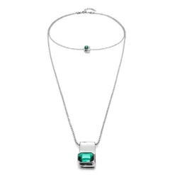 Cadena doble bañada en plata de ley con cristales verdes Uno de 50