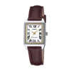 Casio Rectangular Acero Correa Piel Marrón