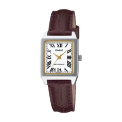 Casio Rectangular Acero Correa Piel Marrón