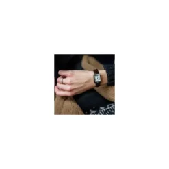 Casio Rectangular Acero Correa Piel Marrón
