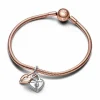 Charm Colgante Doble Corazón Candado Giratorio en Dos Tonos
