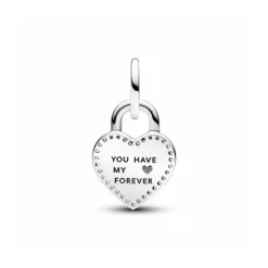 Charm Colgante Doble Corazón Candado Giratorio en Dos Tonos