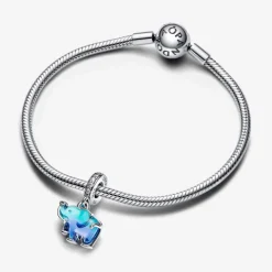 Charm Colgante Pandora Elefante Cristal Murano Azul