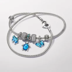 Charm Colgante Pandora Elefante Cristal Murano Azul