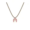 Collar Herradura Fucsia Piel Marrón