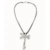 Collar largo de cuero con libélula central bañado en plata de ley Uno de 50