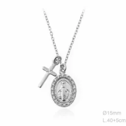 Collar Milagrosa y Cruz Plata Milagrosa