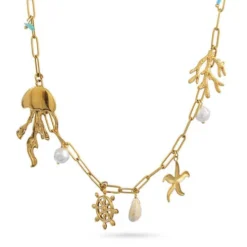 Collar Símbolos del Mar Turquesas, Perla, Lápis