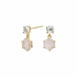 Diamonfire Pendientes Plata Acabado Oro Cuarzo Rosa