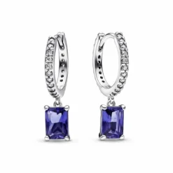 Pandora Pendientes Aro Rectángulo Azul Brillante