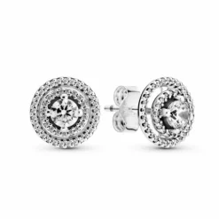 Pandora Pendientes Botón Doble Halo de Circonitas