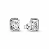 Pandora Pendientes Botón Halo Rectangular Brillante