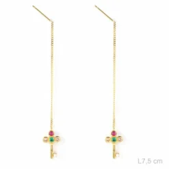 Pendientes Cadena Plata Dorada Llave Color