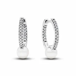 Pendientes de aro Perla Cultivada de Agua Dulce y Pavé