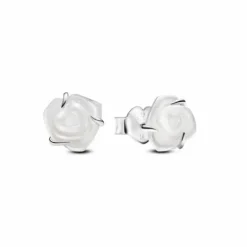 Pendientes de Botón Rosa Blanca Floreciendo