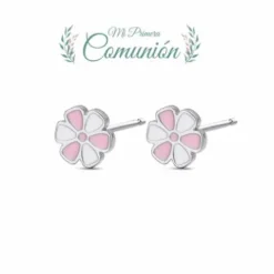 Pendientes Flor Esmalte Rosa y Blanco
