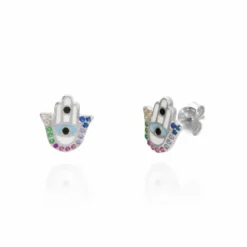 Pendientes Mano de Fátima Plata Multicolor