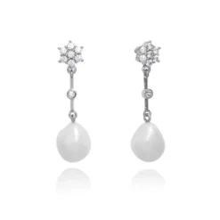 Pendientes novia perla y roseta en plata MARINA GARCIA