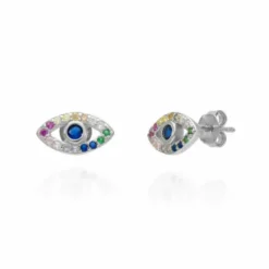 Pendientes Ojo Turco Plata Circonitas Multicolor