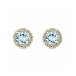 Pendientes Oro Amarillo Circonitas Topacio Azul