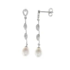 Pendientes plata perla largo SALVATORE