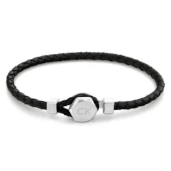 Pulsera Calvin Klein Hombre Cuero Negro Trenzado y Acero inoxidable