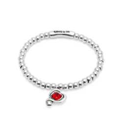 Pulsera de bolas bañadas en plata de ley con cristal rojo Uno de 50
