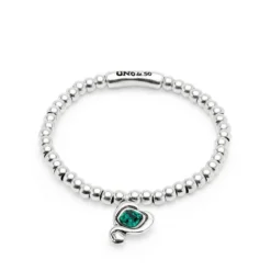 Pulsera de bolas bañadas en plata de ley con cristal verde Uno de 50