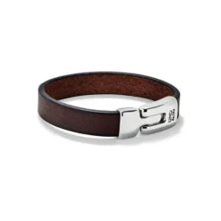 Pulsera de cuero marrón lisa bañada en plata de ley