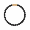 Pulsera de piedras preciosas redondas de 6 mm de color natural ónix negro mate/oro - SBNN/002