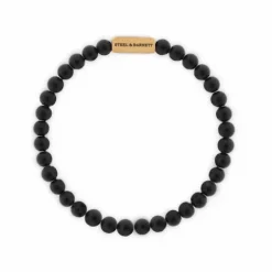 Pulsera de piedras preciosas redondas de 6 mm de color natural ónix negro mate/oro - SBNN/002