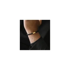 Pulsera de piedras preciosas redondas de 6 mm de color natural ónix negro mate/oro - SBNN/002
