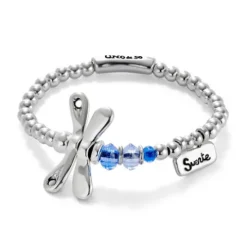 Pulsera elastica con libélula bañada en plata de ley con cristales azules Uno de 50 - PUL2475AZUMTL0
