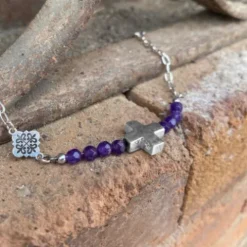 Pulsera en Plata Cruz Piedra Natural