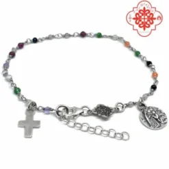 Pulsera en Plata Cuentas Piedras Color Cruz