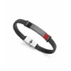 Pulsera Magnum de piel negra con motivo en acero Ip Gun y cordón rojo Viceroy