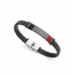 Pulsera Magnum de piel negra con motivo en acero Ip Gun y cordón rojo Viceroy