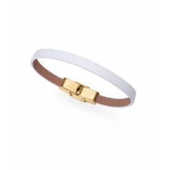 Pulsera personalizable de acero dorado con piel blanca VICEROY