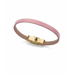 Pulsera personalizable de acero dorado con piel rosa VICEROY