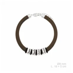 Pulsera Piel Personalizada Cuatro Nombres Plata