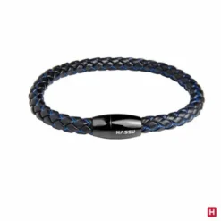 Pulsera Trenzada Piel Acero IP Negro