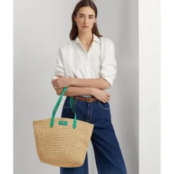 Ralph Lauren capazo verano color natural y detalles verde