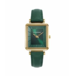Reloj caja de acero dorado y correa de piel verde con movimiento cuarzo VICEROY