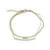 Salvatore Plata Pulsera Doble Cadena Perlas