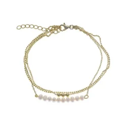 Salvatore Plata Pulsera Doble Cadena Perlas