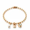 Uno de 50 Pulsera Esferas Perla Corazón Candado