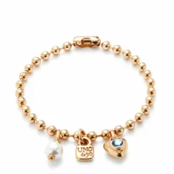 Uno de 50 Pulsera Esferas Perla Corazón Candado