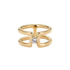 Uno de 50  Uno Anillo doble bañado en oro 18k con topacio blanco - ANI0816BLNORO